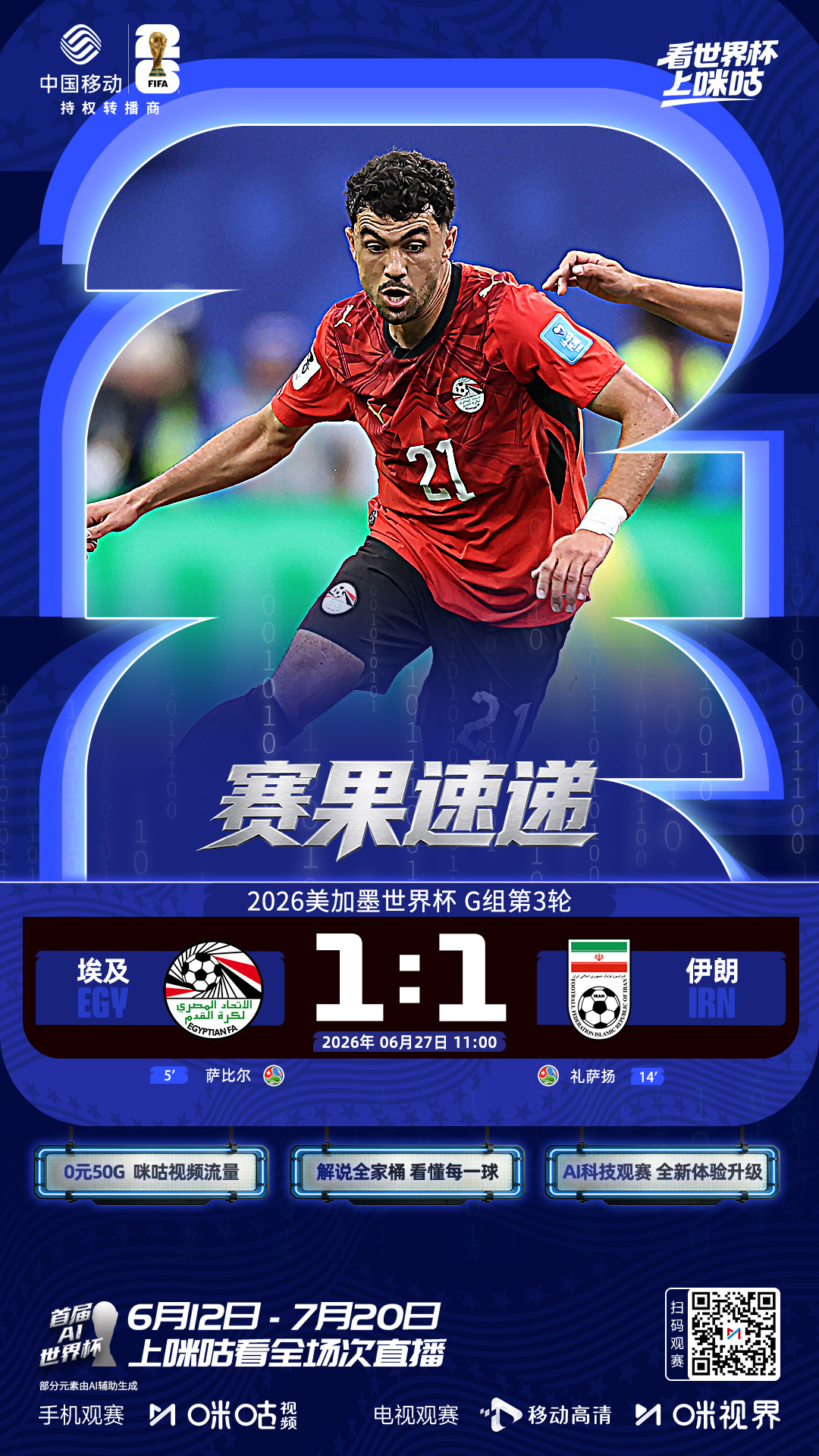 🏆美加墨世界杯G组第3轮埃及1:1伊朗 新西兰1:5比利时✅比利时 埃及 晋级