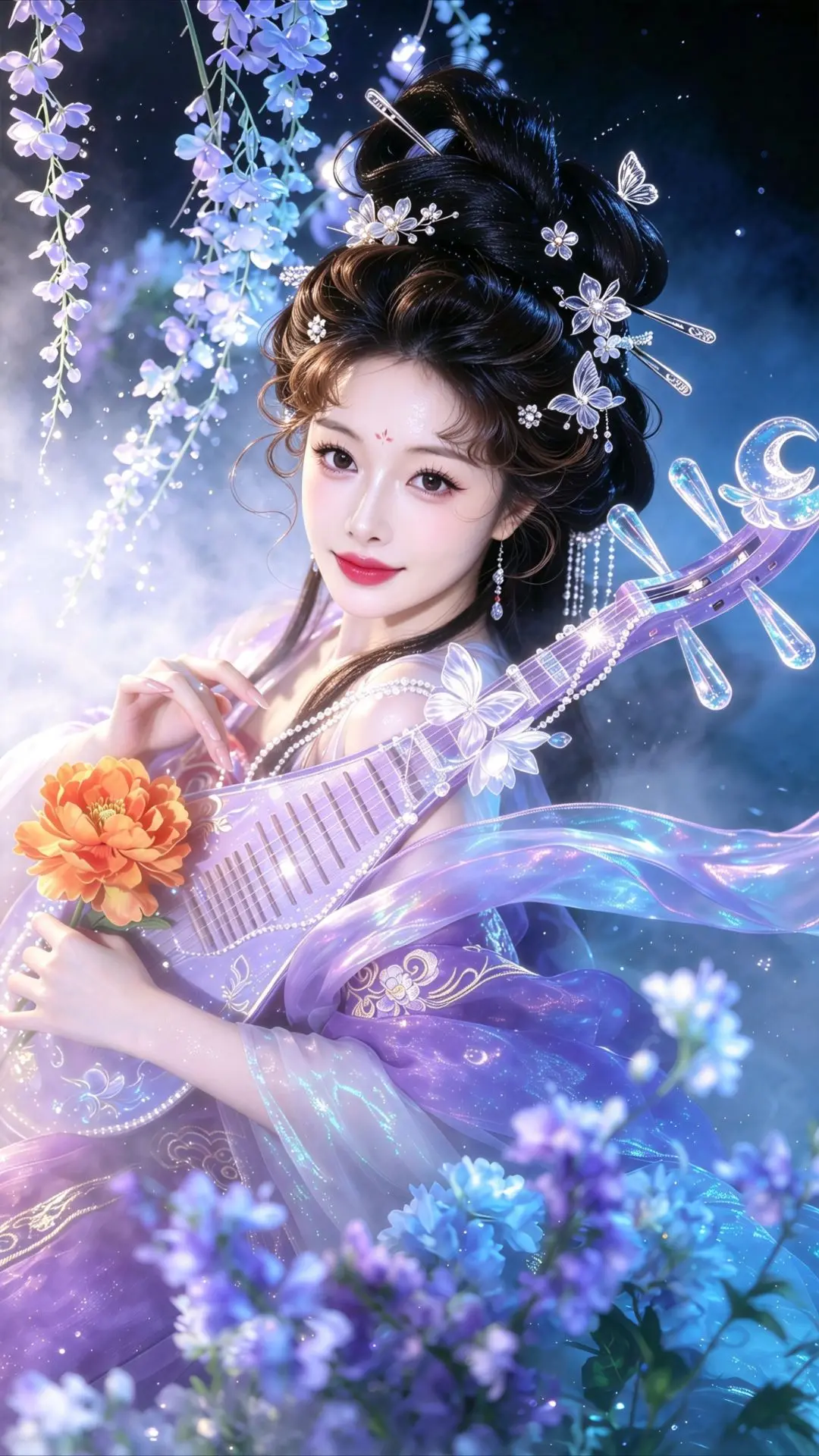 AI古风水雾写真 ai创作全新升级 ai花神之约 古风花神 古风紫色