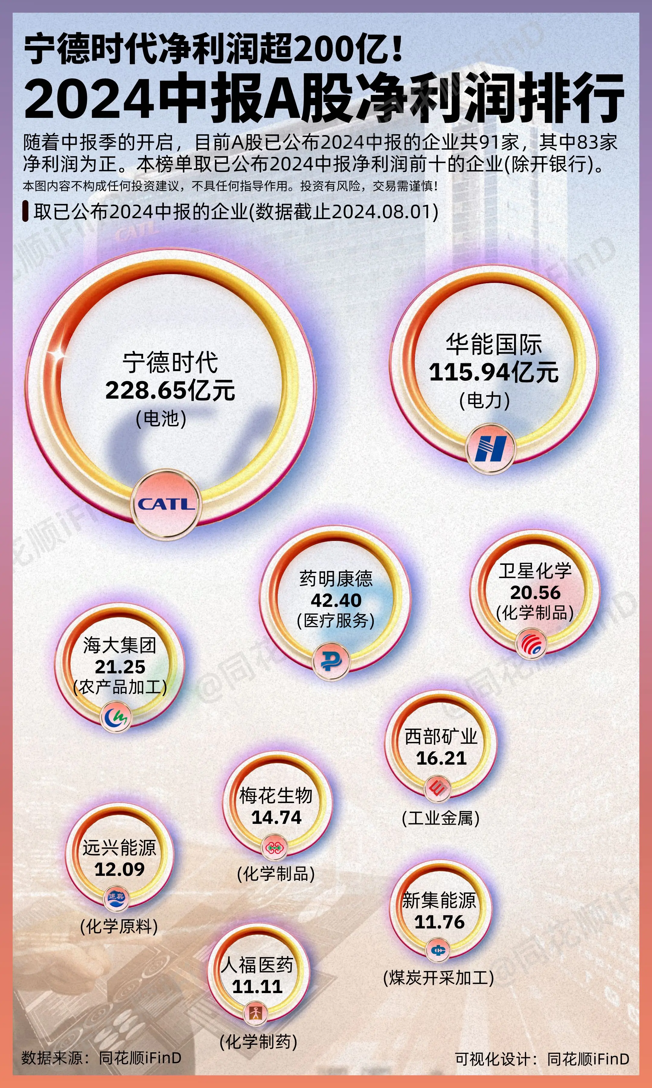 2024中报A股净利润排行！宁德为王！随着中报季的开启，目前A股已公布...