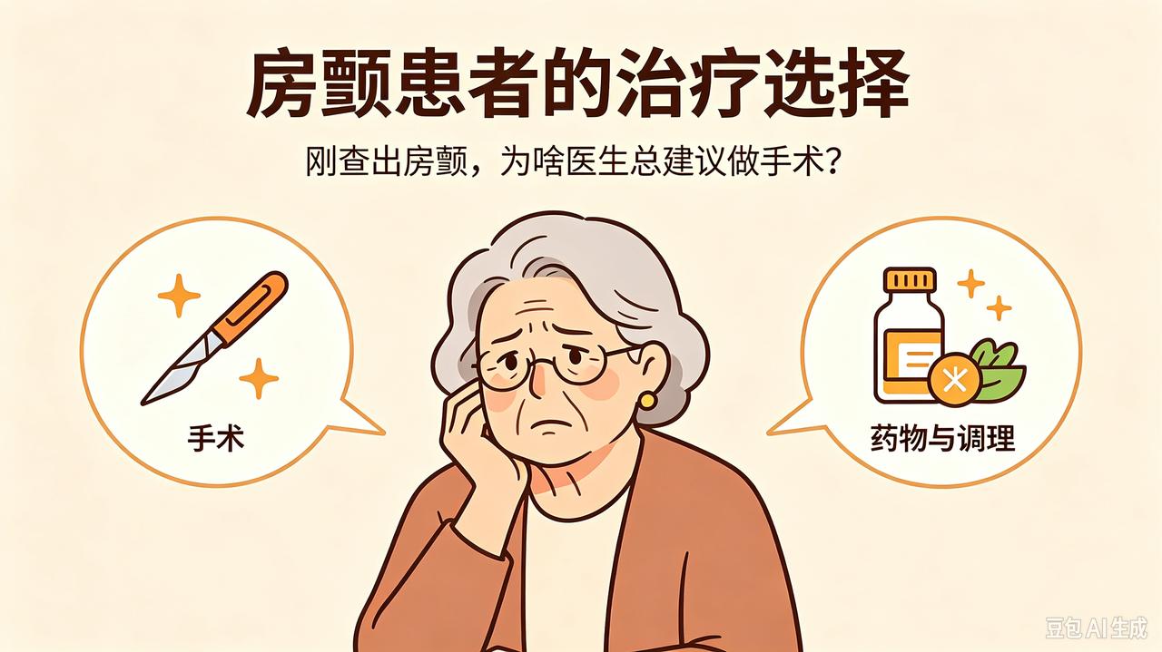 刚查出房颤，为啥医生总建议做手术？

一位年近80岁的大姐突发心慌，确诊房颤，药