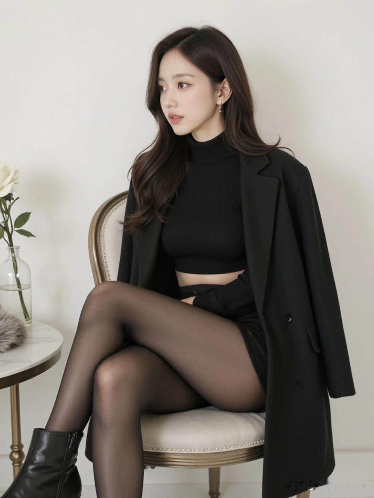 黑衣美人坐，静看花影移。黑衣少女自拍 ！绿裙侧颜随拍 黑衣女郎 白衣花影 绿衣美