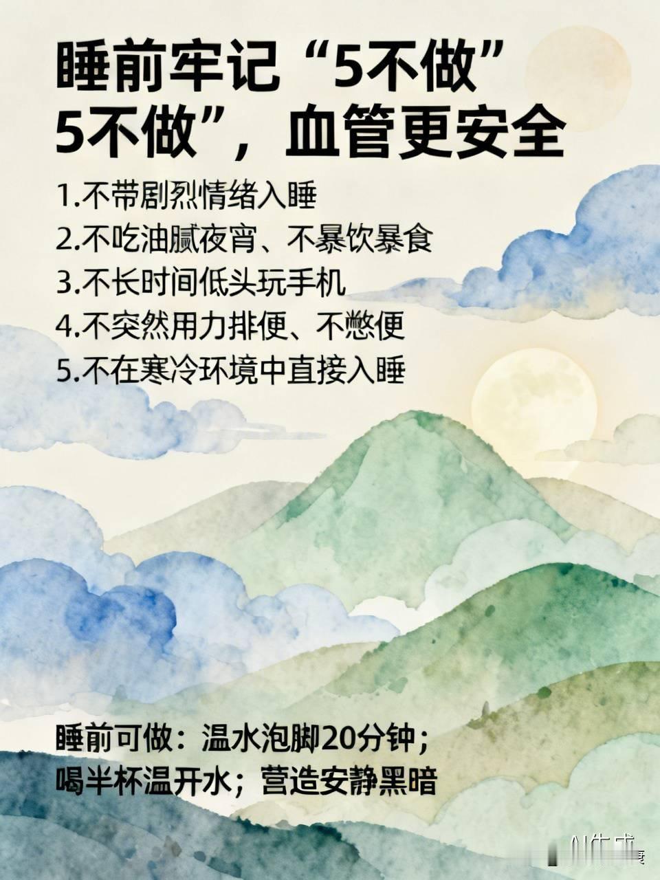 查出脑梗的人越来越多！睡前牢记“5不做”，血管更安全。

1、不带剧烈情绪入睡：