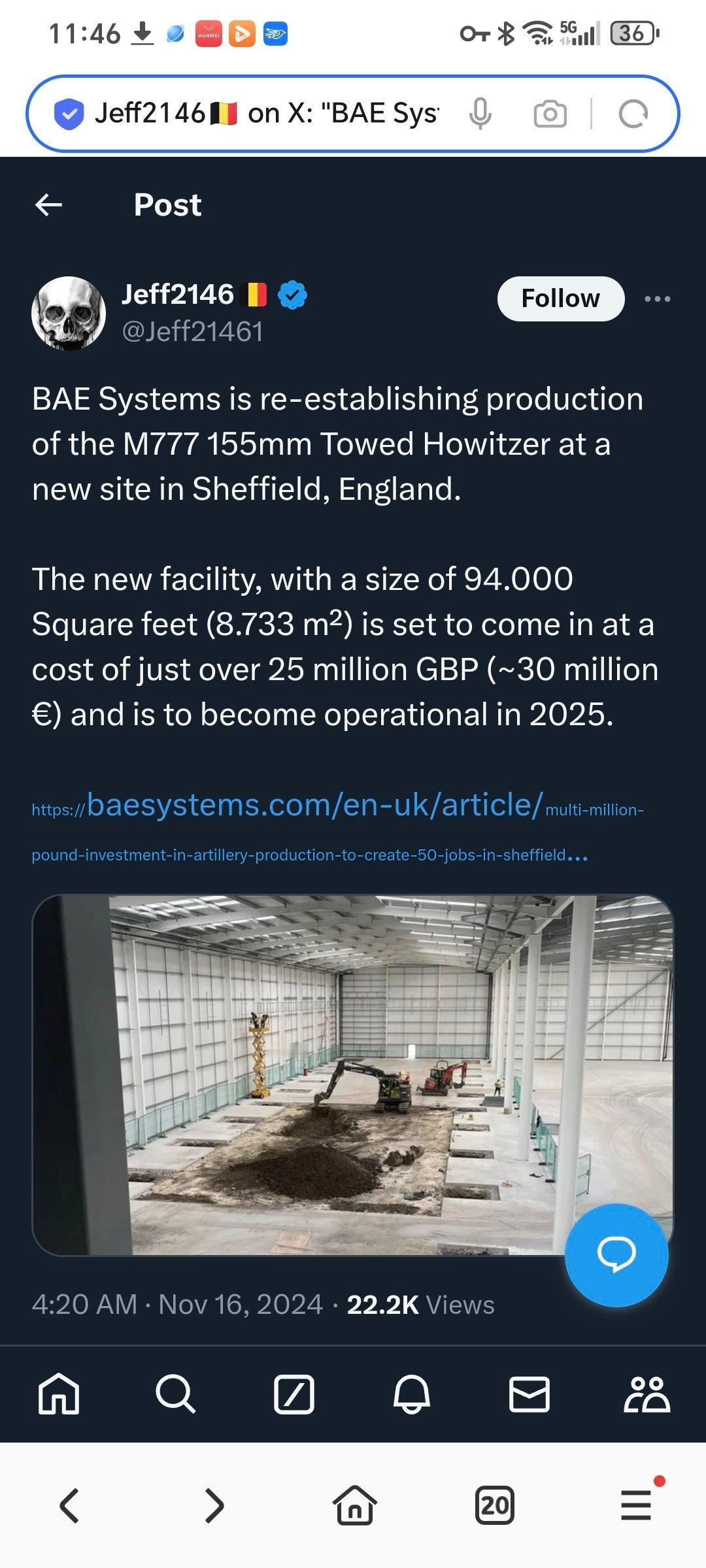 BAE 系统公司将在英国谢菲尔德建一个新工厂，并重新开始生产 M777 155 