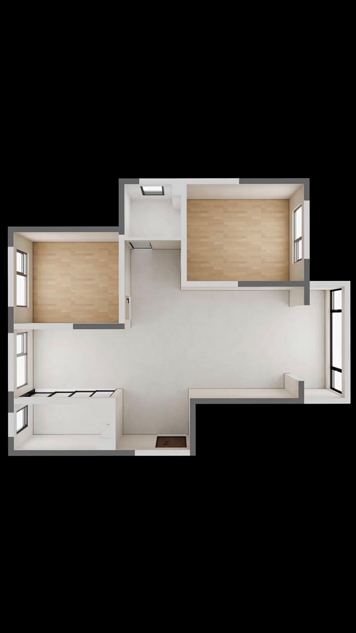 这是一套很常见的两居室，从这入户，客餐厨卫，一间主卧一间儿童房，空间规整，是一个