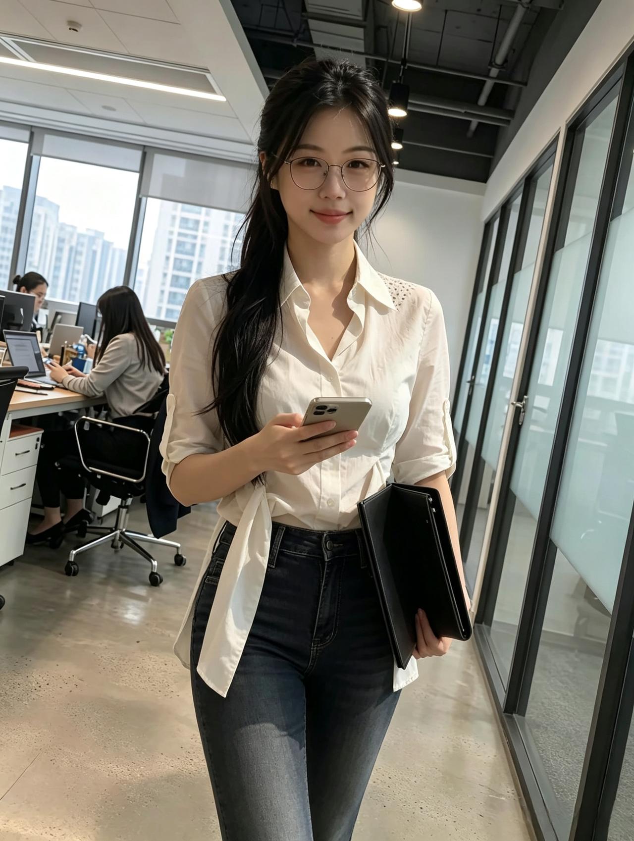 长发漫过肩
笑意浅浅，不疾不缓
身姿舒展，落落大方
所有的明艳
都藏在从容的气场