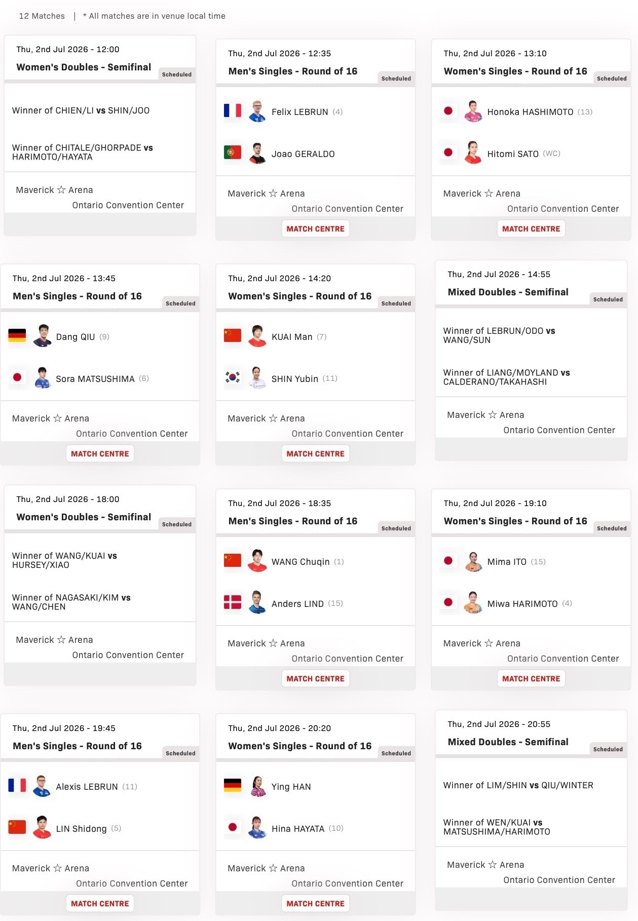 WTT美国大满贯2026 7月3日中国队赛程5:20 蒯曼🇨🇳vs申裕斌🇰