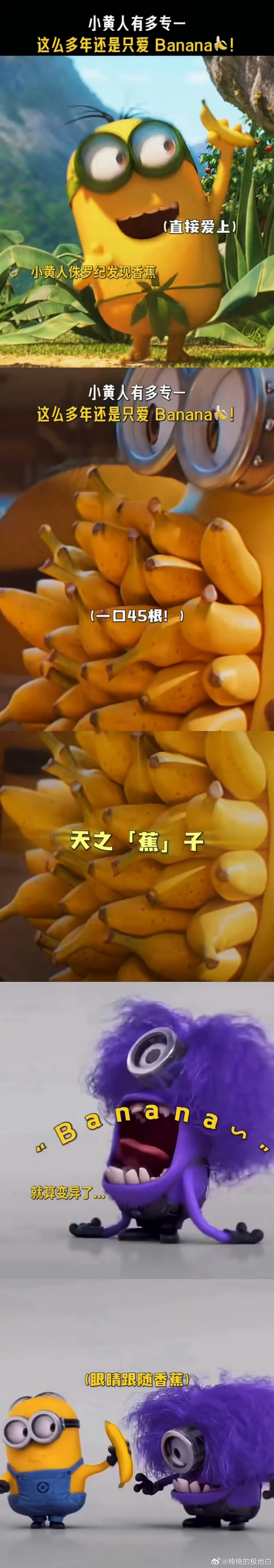 小黄人这么多年还是只爱香蕉无数新奇道具美食都无法动摇，小黄人多年执念就是香蕉，围