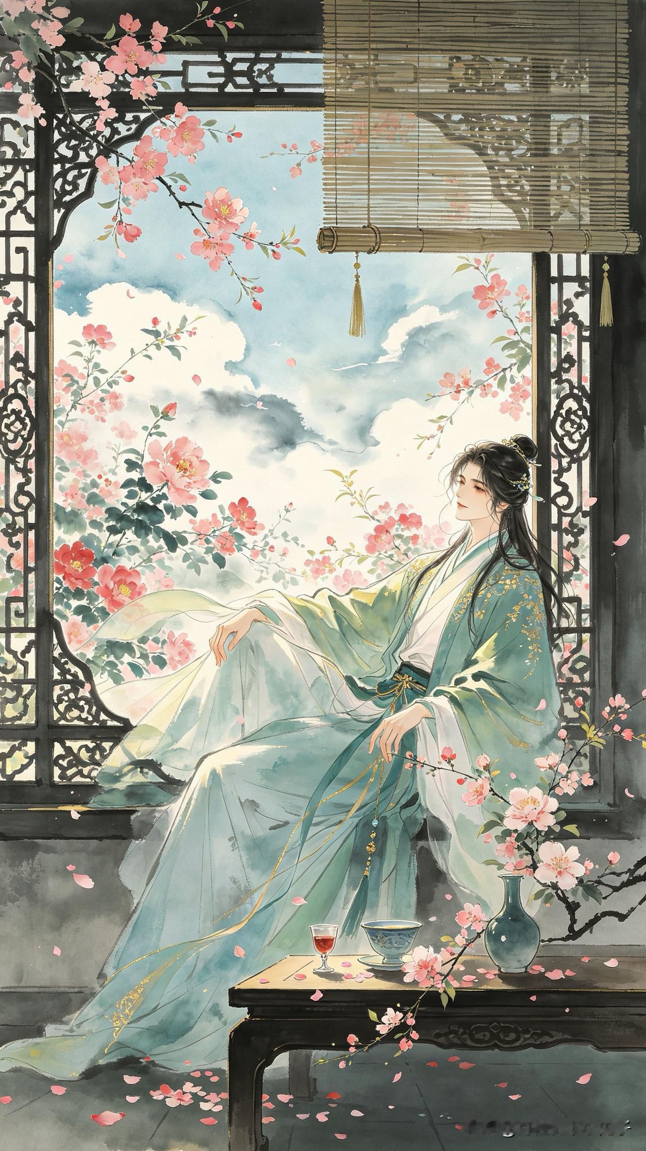 花间把酒酬芳辰，
浅醉临风对绮春。
拾得清欢云作伴，
       
…………请