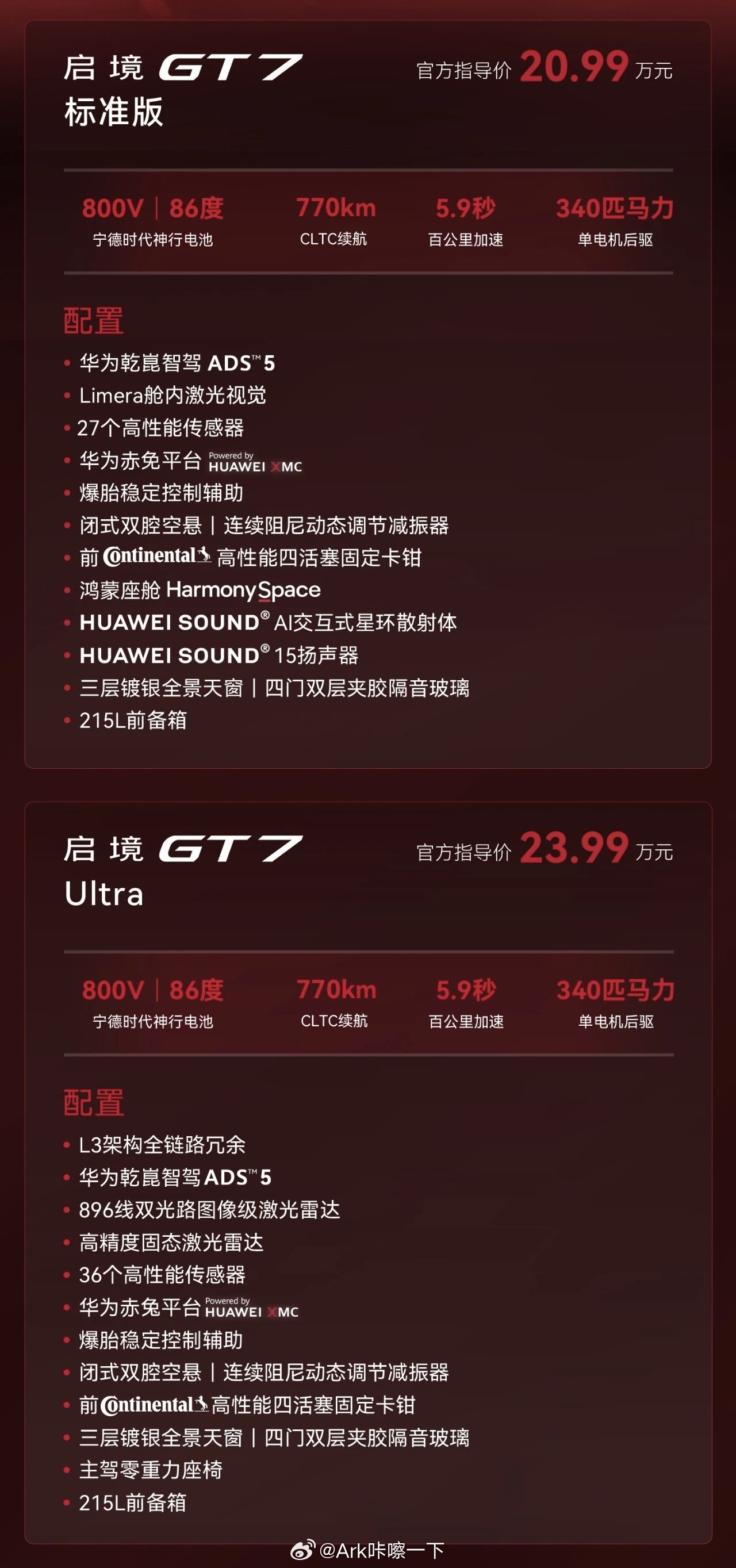 启境GT7上市价格：标准版20.99万，Ultra版23.99万，标准版上舱内激