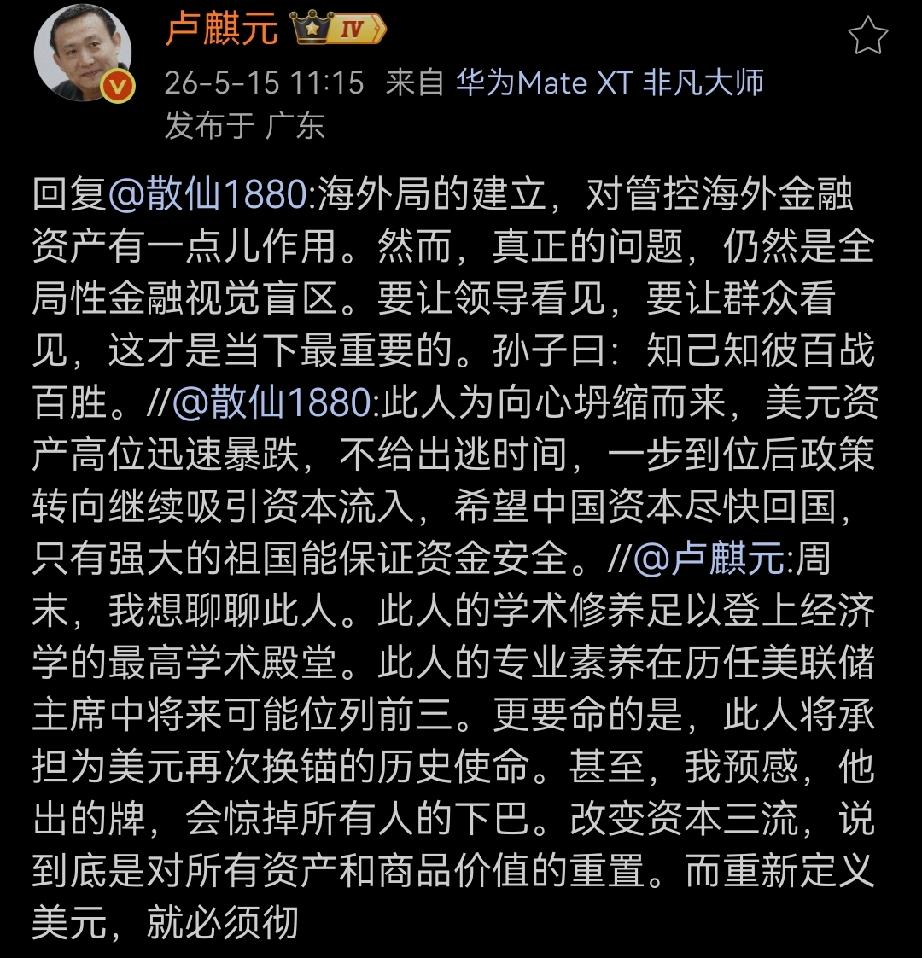 卢师曰：海外局的建立，对管控海外金融资产有一点儿作用。然而，真正的问题，仍然是全