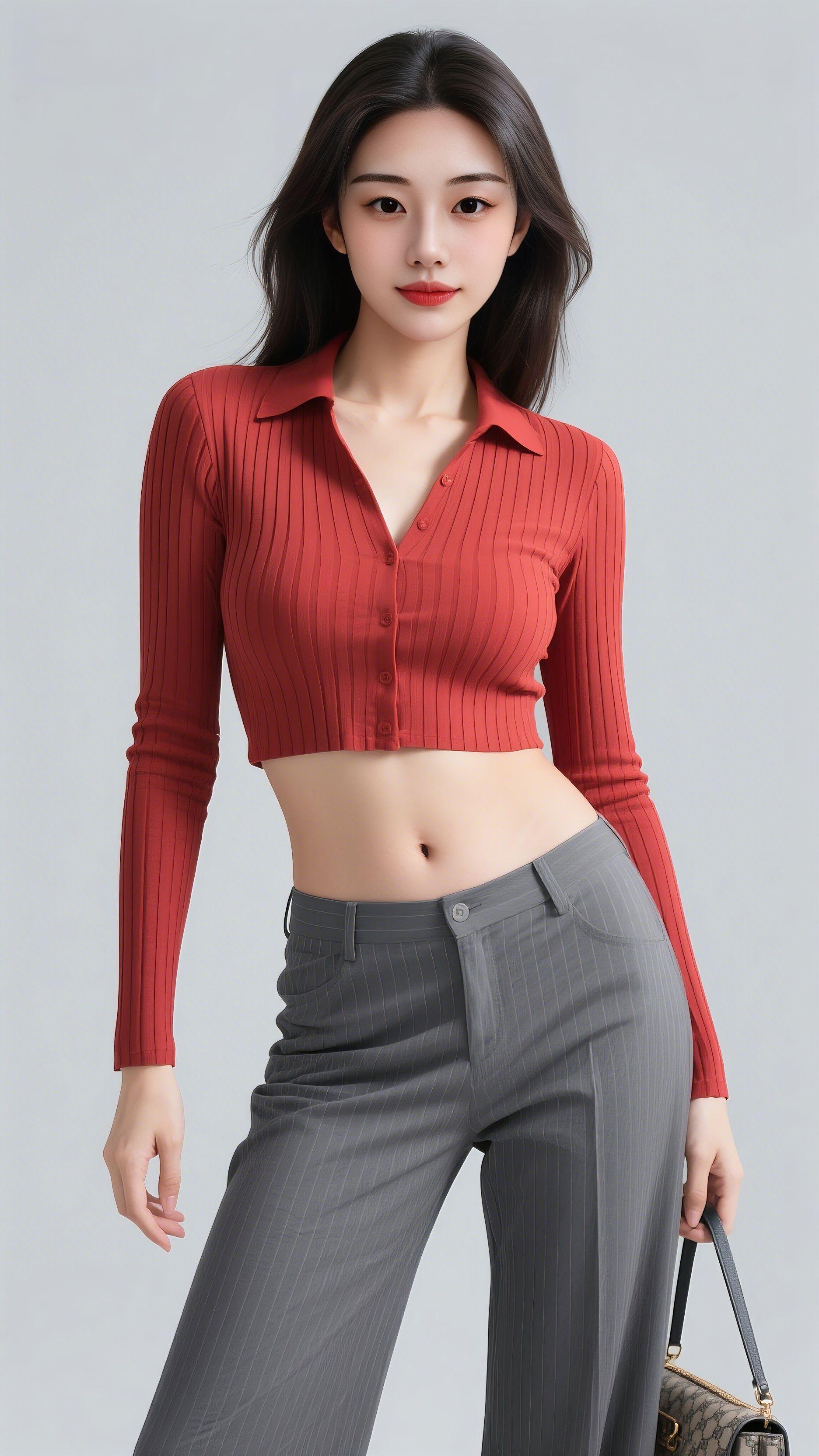 红与灰的碰撞，又酷又飒❤️ 短款针织衫拿捏腰线，气场全开 简约不简单...