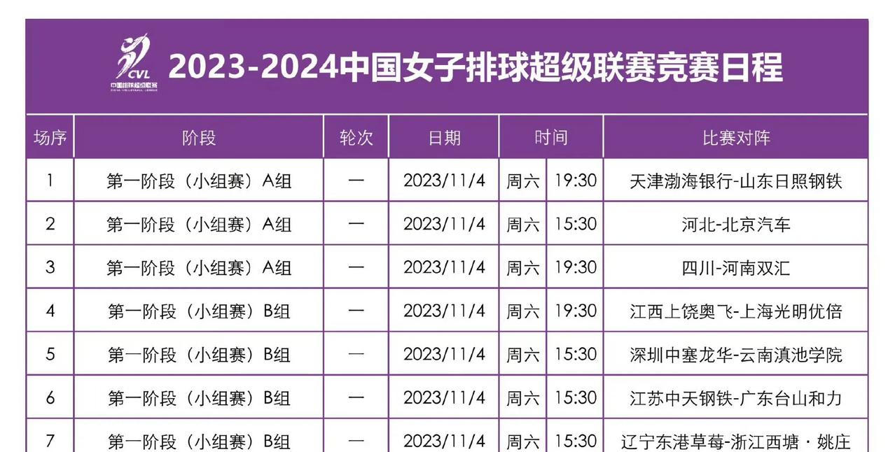 11月4日，2023-2024中国女子排超联赛开始，将进行7场比赛：李盈莹视情况
