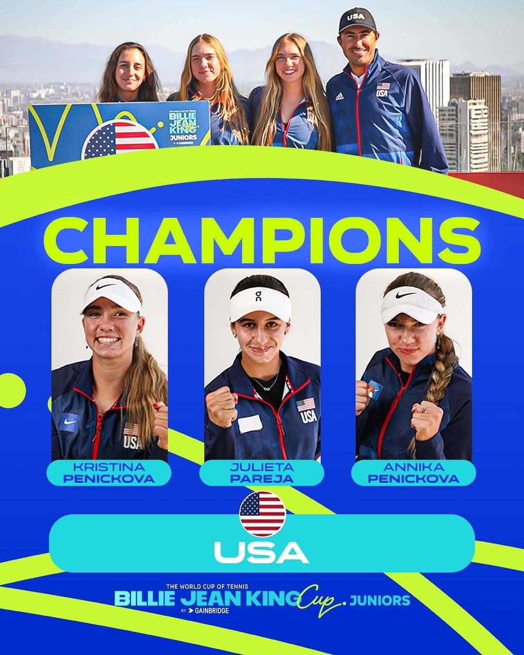 美国队加冕青少年比利·简·金杯 十冠王🏆🇺🇸美国 2:0 法国🇫🇷具体