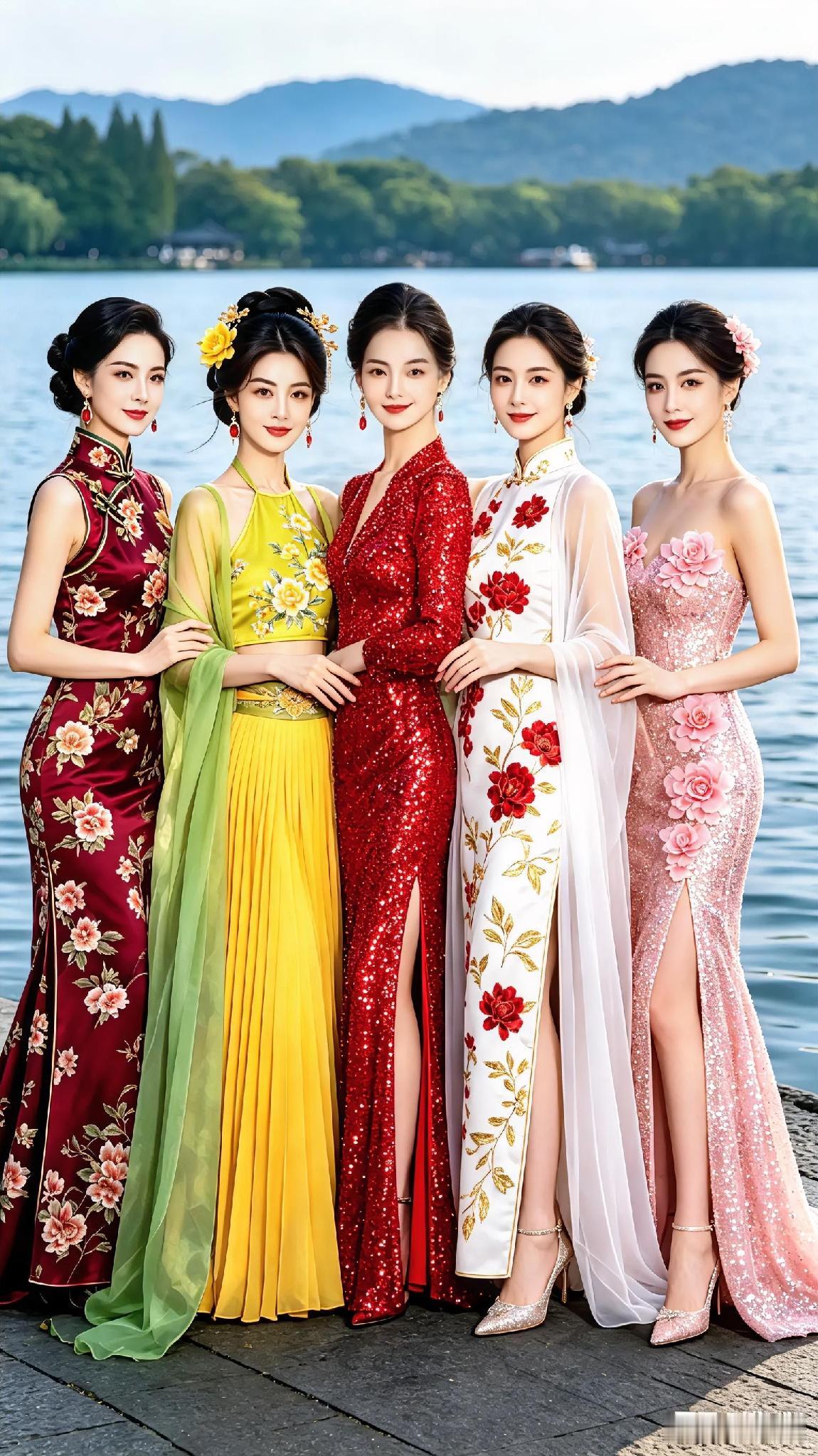 湖畔姐妹花，华服惊艳亮相！🌸✨
姐妹团赏花 
花海姐妹花 
湖畔姐妹花 
湖畔