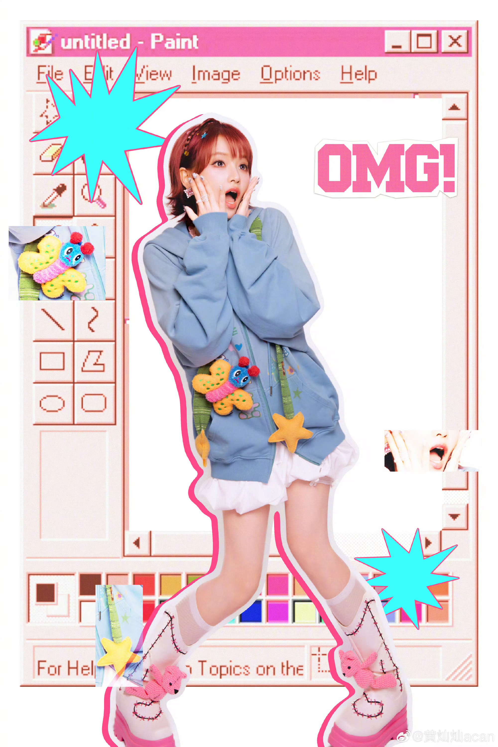 黄灿灿好像刷子 刷子本刷站在舞台上唱歌跳舞。黄灿灿把卡通角色穿在身上，还穿得这么