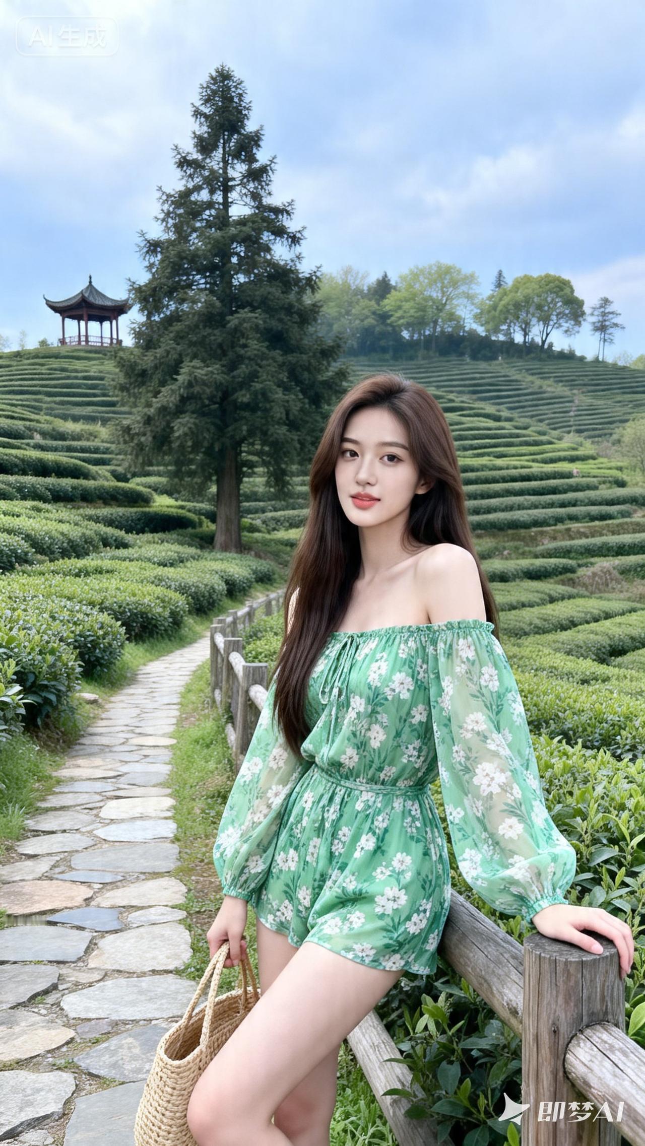 茶园中的清新少女，绿意盎然，美不胜收！