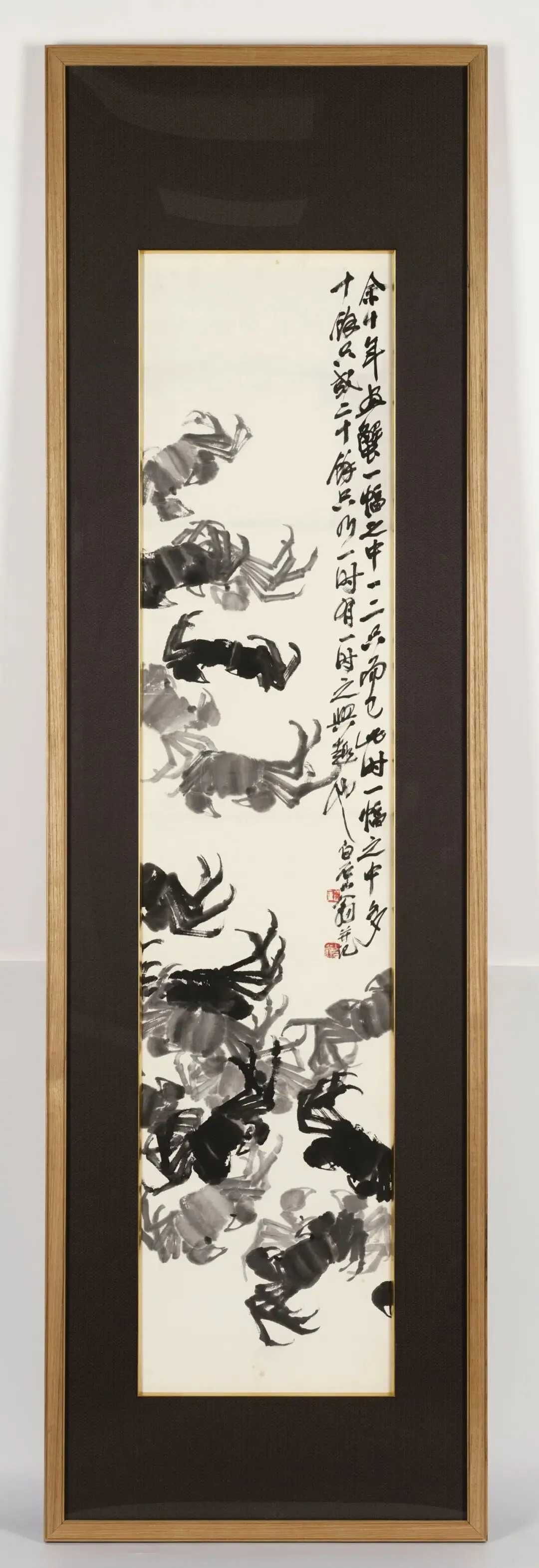 齐白石 《秋声秋物四屏》，镜心 设色纸本、水墨纸本 135×29.5 cm×4。