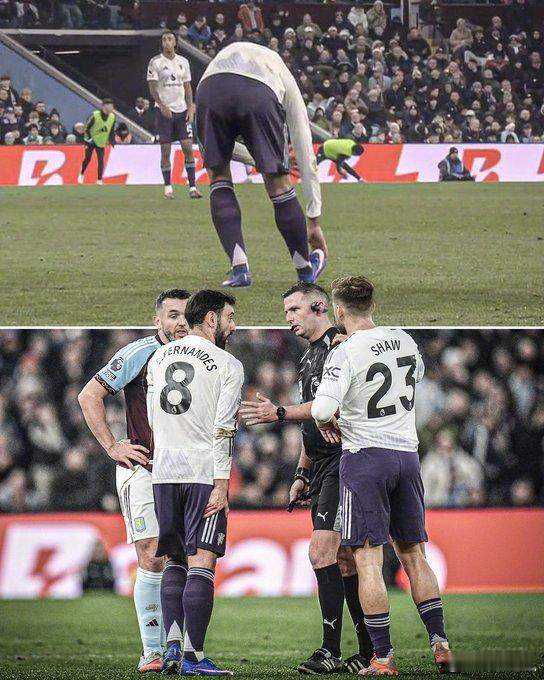 【铁人伤了】曼联中场布鲁诺-费尔南德斯在对阿斯顿维拉的比赛中半场伤退，主教练阿莫