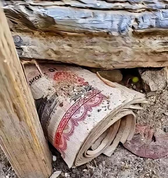 贵州，一男子拆除祖屋老房子时，意外从过世多年奶奶的床板缝里翻出一沓过期的钞票，这