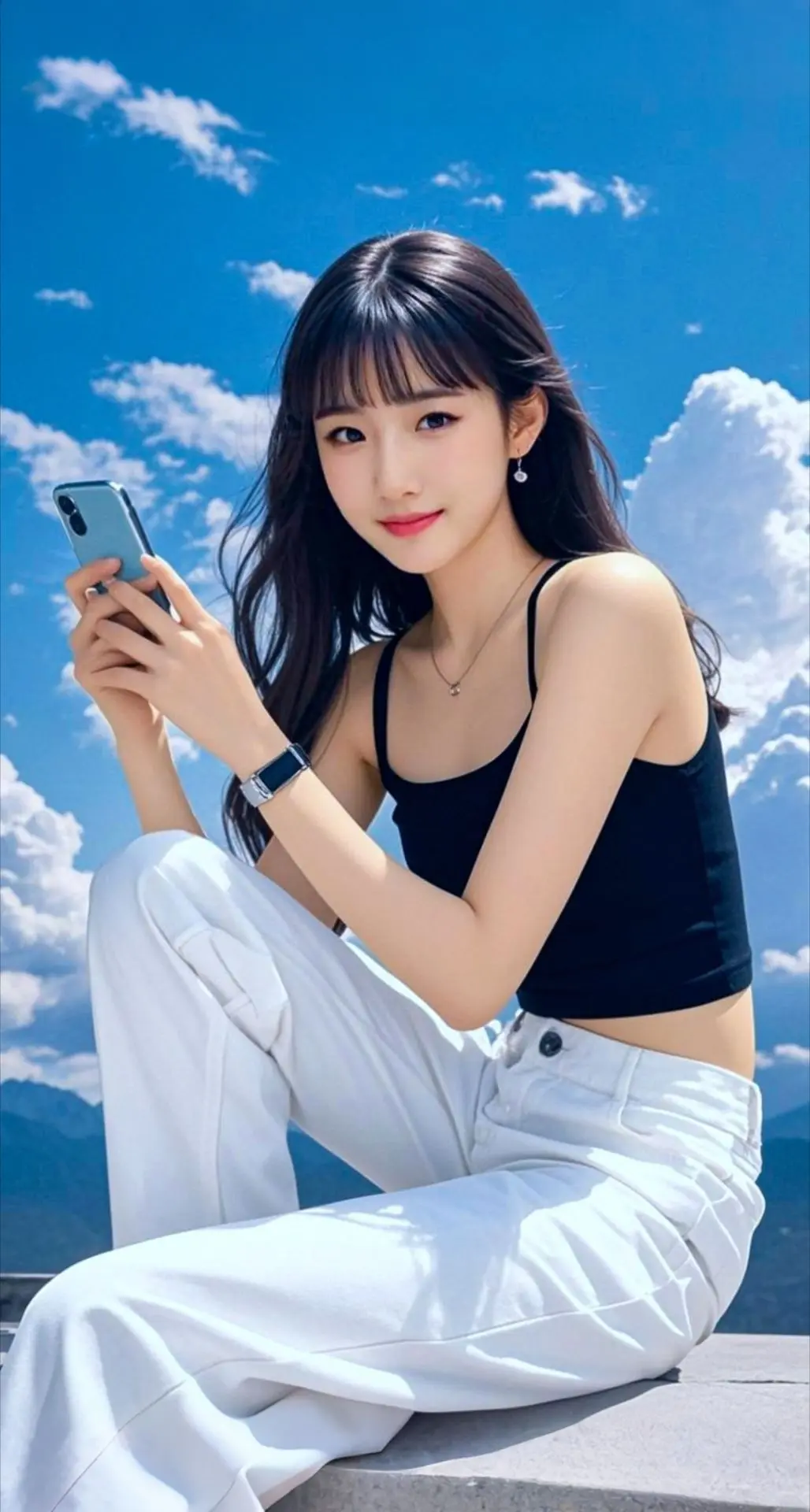 AI扩图 AI蓝天佳人