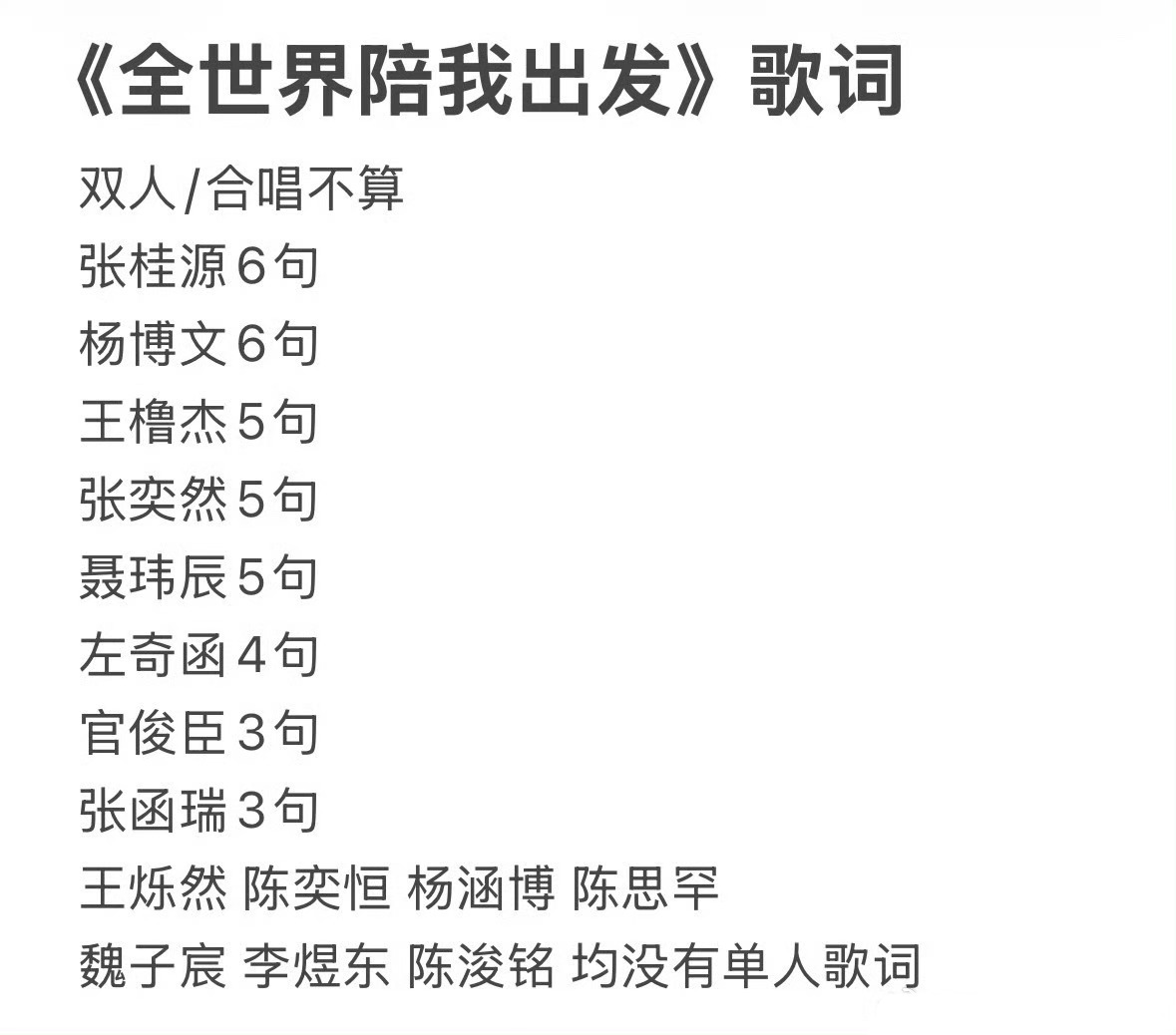 TF四代全世界陪我出发歌词分配已出建议TF四代启动淘汰制