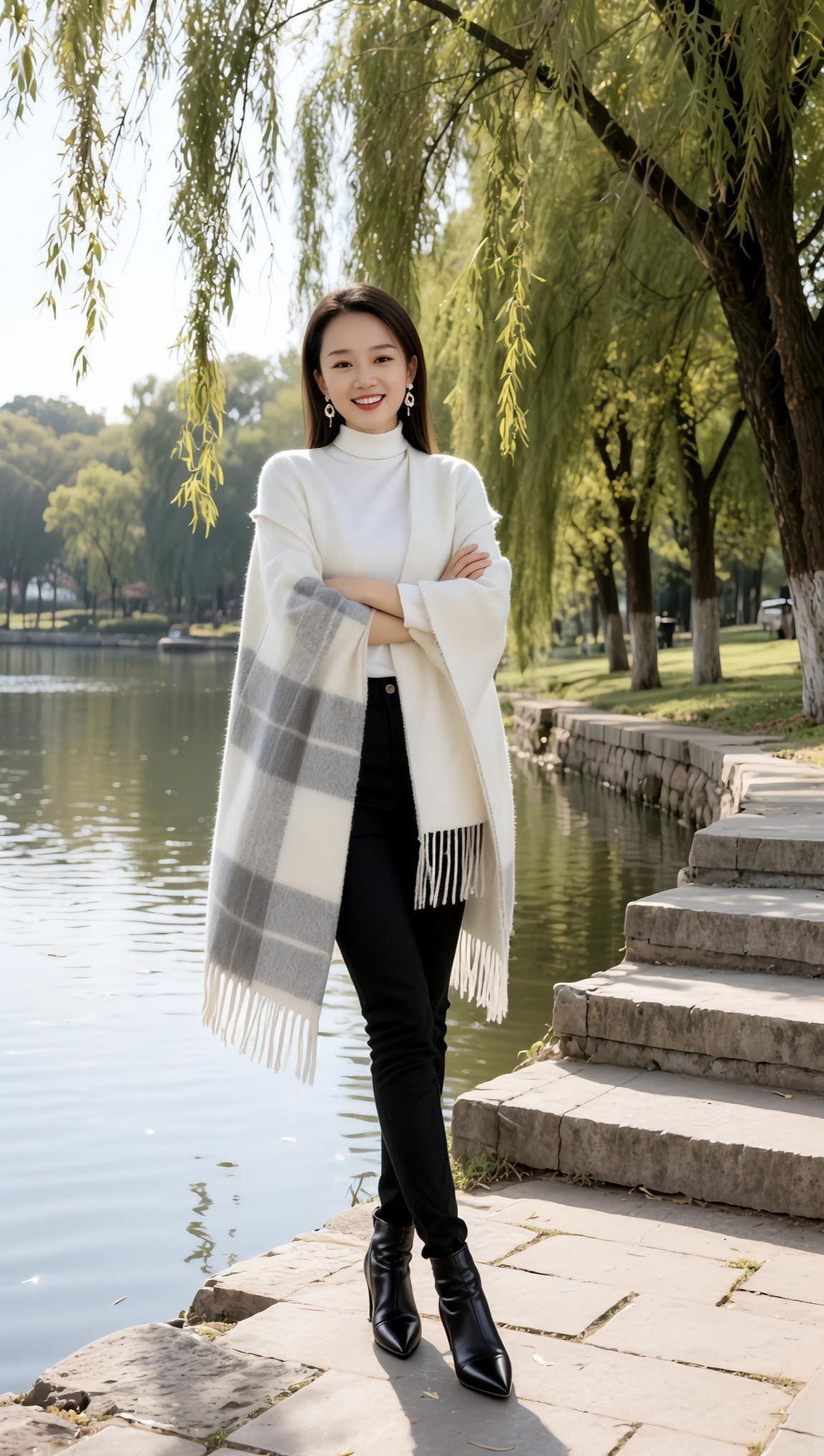 AI湖畔气质写真  抖音ai创作 气质穿搭 上热门