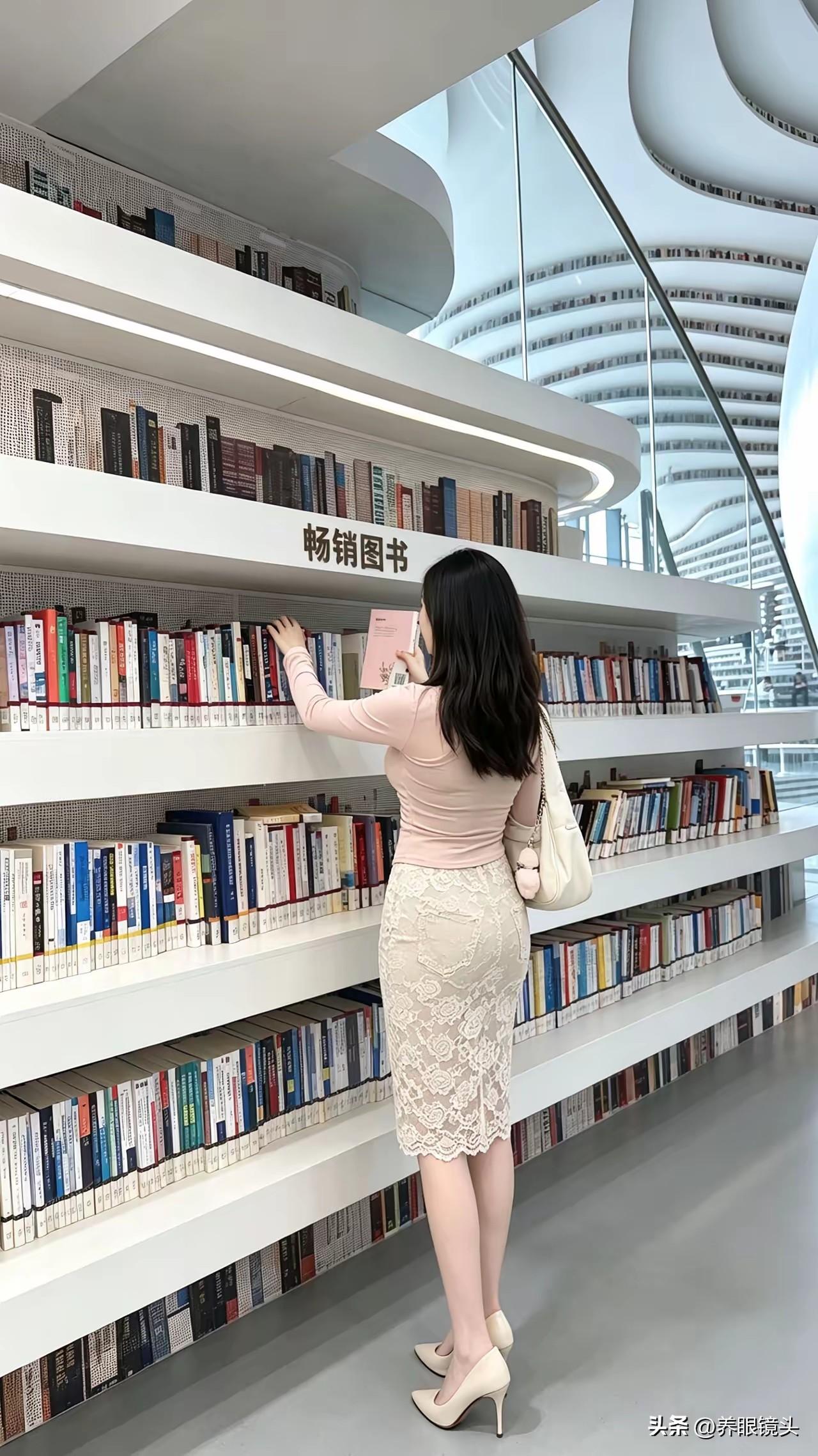 在现代图书馆中，优雅地挑选畅销图书，享受阅读的乐趣。📚✨