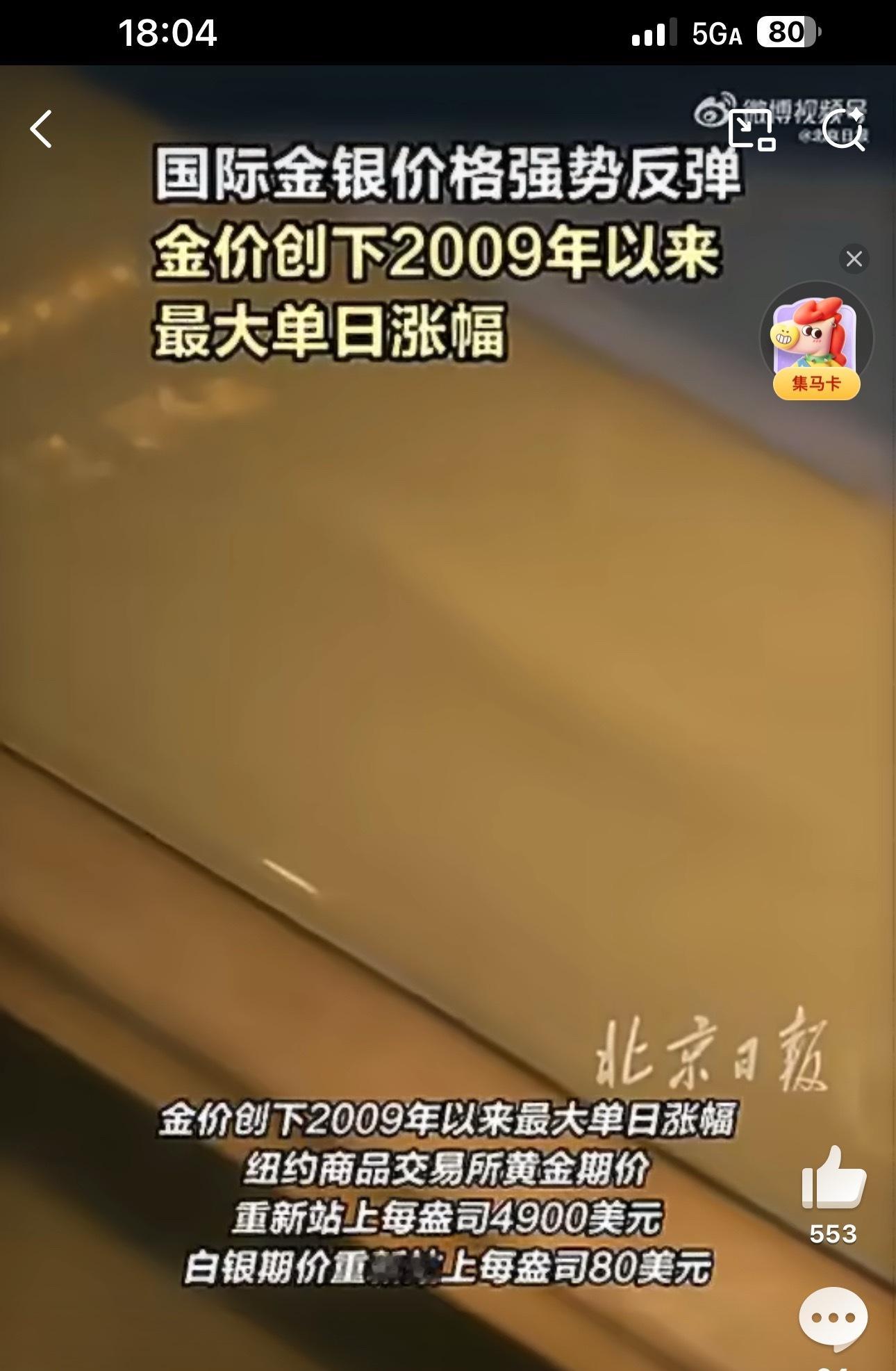金价创2009年以来最大单日涨幅黄金现在到底要干什么这比股票还刺激～ 