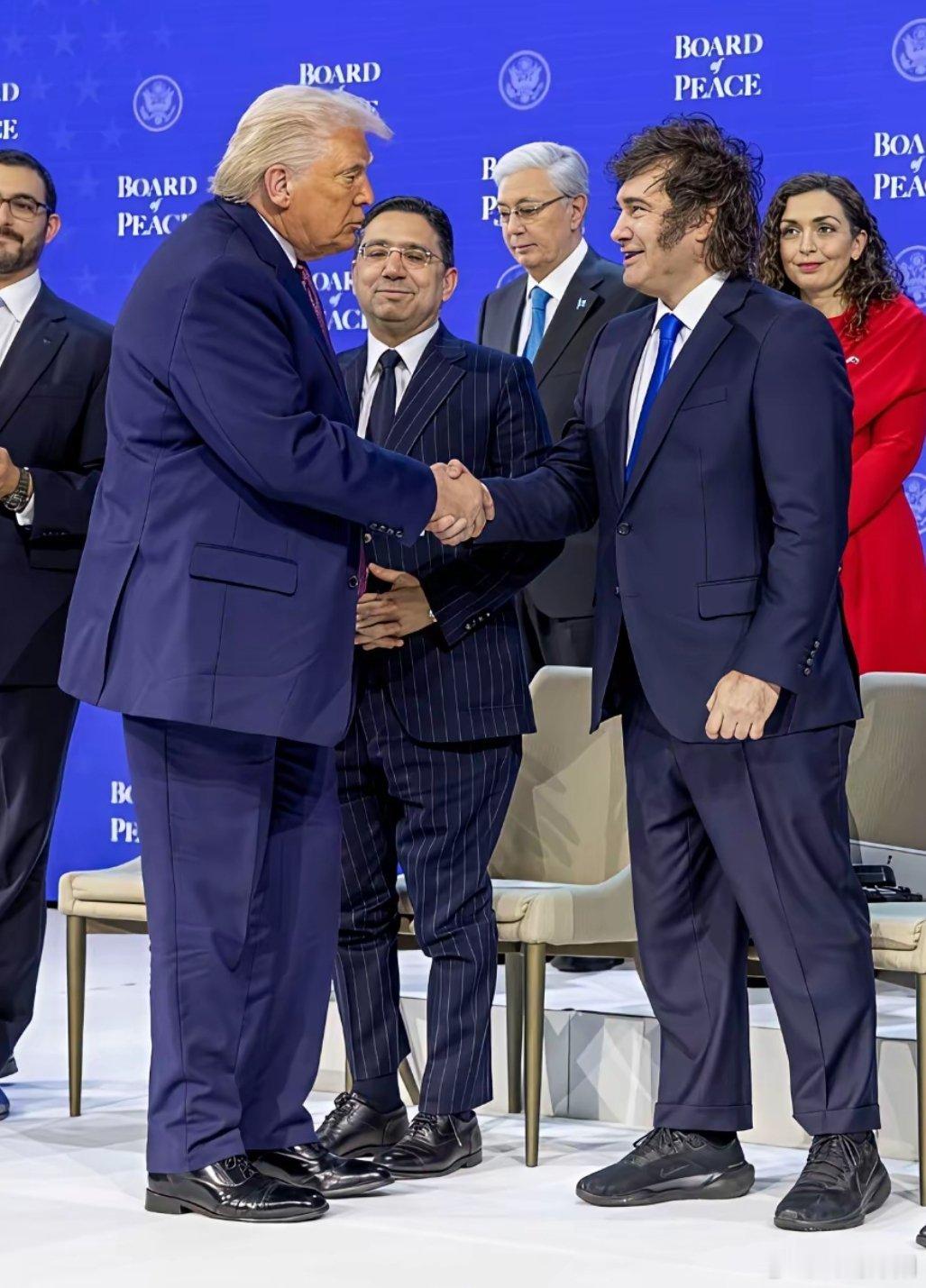 阿根廷总统米莱现身达沃斯，出席特朗普和平委员会的成立大会，现场他脚穿一双运动鞋亮