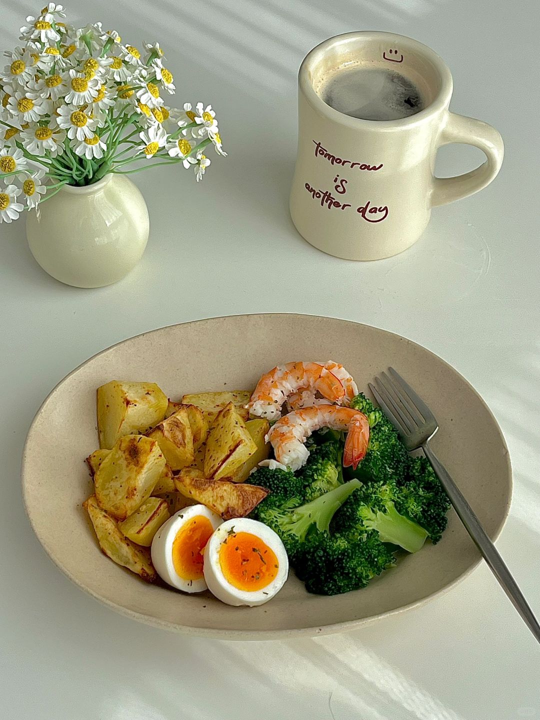 ☀️工作日早餐｜烤薯角&水煮西兰花🥦虾仁🍤