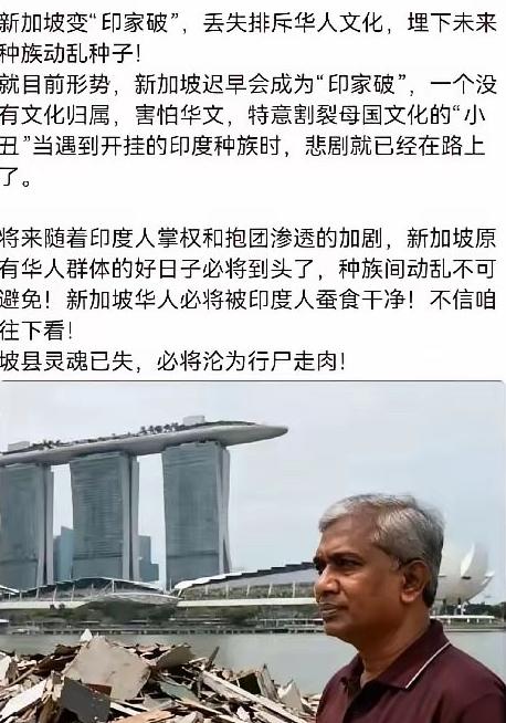 新加坡华人天天防着华人，而新加坡的印度裔恰恰相反，大量引进印度人，然后印度裔精英