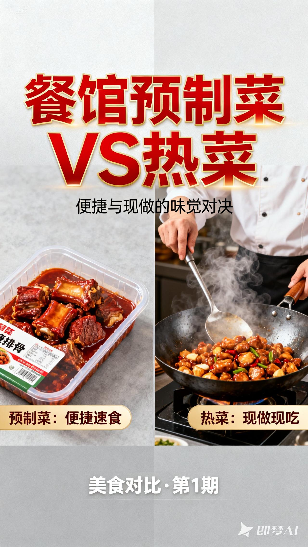 预制菜VS热菜
某餐饮店老板
“我的店里绝对没有预制菜”

在餐馆里吃预制菜，