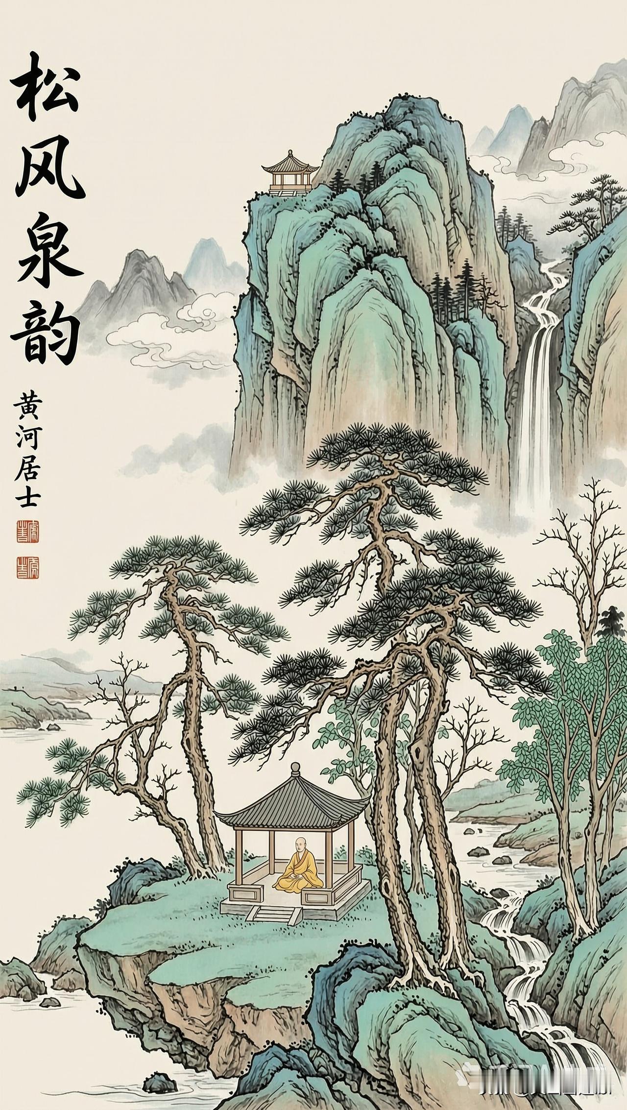 水墨画写意画《松风泉韵》清雅国画 国画山水风光