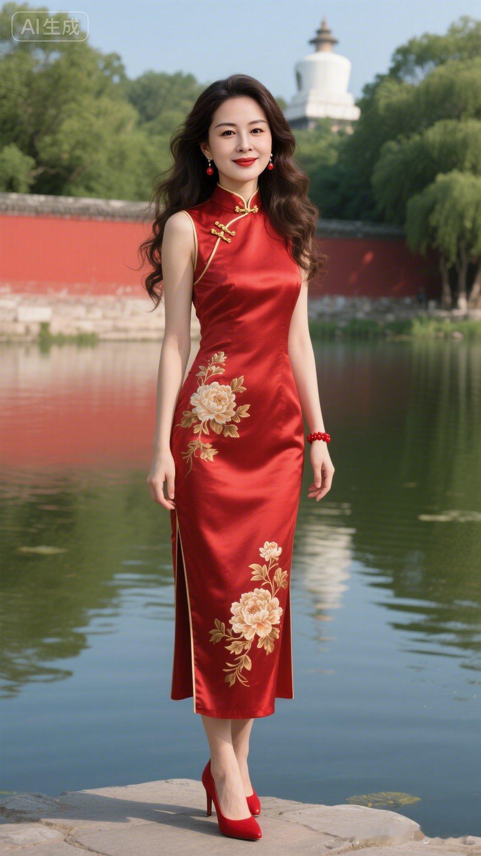 惊艳的红色旗袍，古典与现代的完美结合！🌸💃