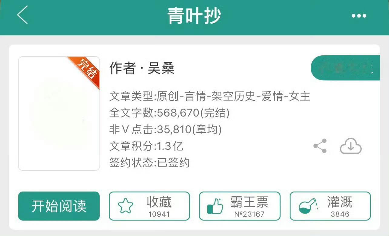 小说推荐：《青叶抄》 作者:吴桑简评：貌美小厨娘vs腹黑三皇子，强取豪夺，虐恋情