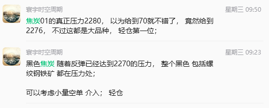 焦炭冲高回落， 上周最高给到2276！现在2105；上周三焦煤焦炭都下来了， 就