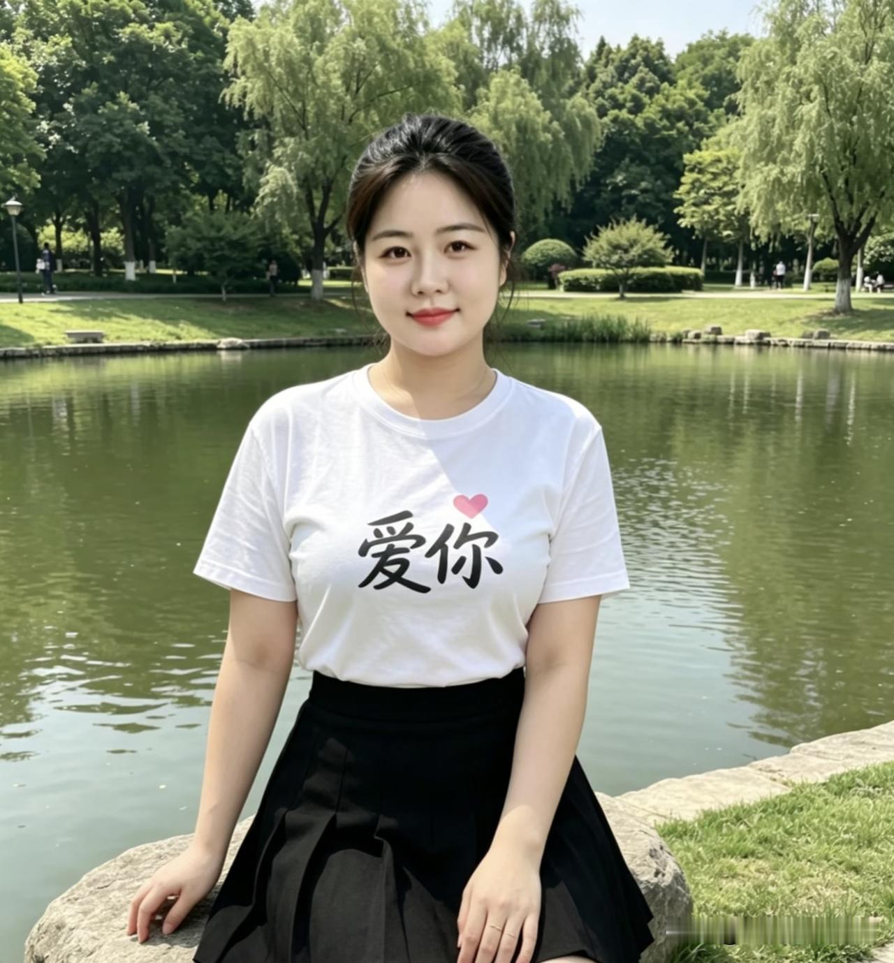 浣溪沙·塘边浅笑
 
碧柳垂丝绕浅塘，
清风拂水漾波光。
伊人闲坐石边凉。
 