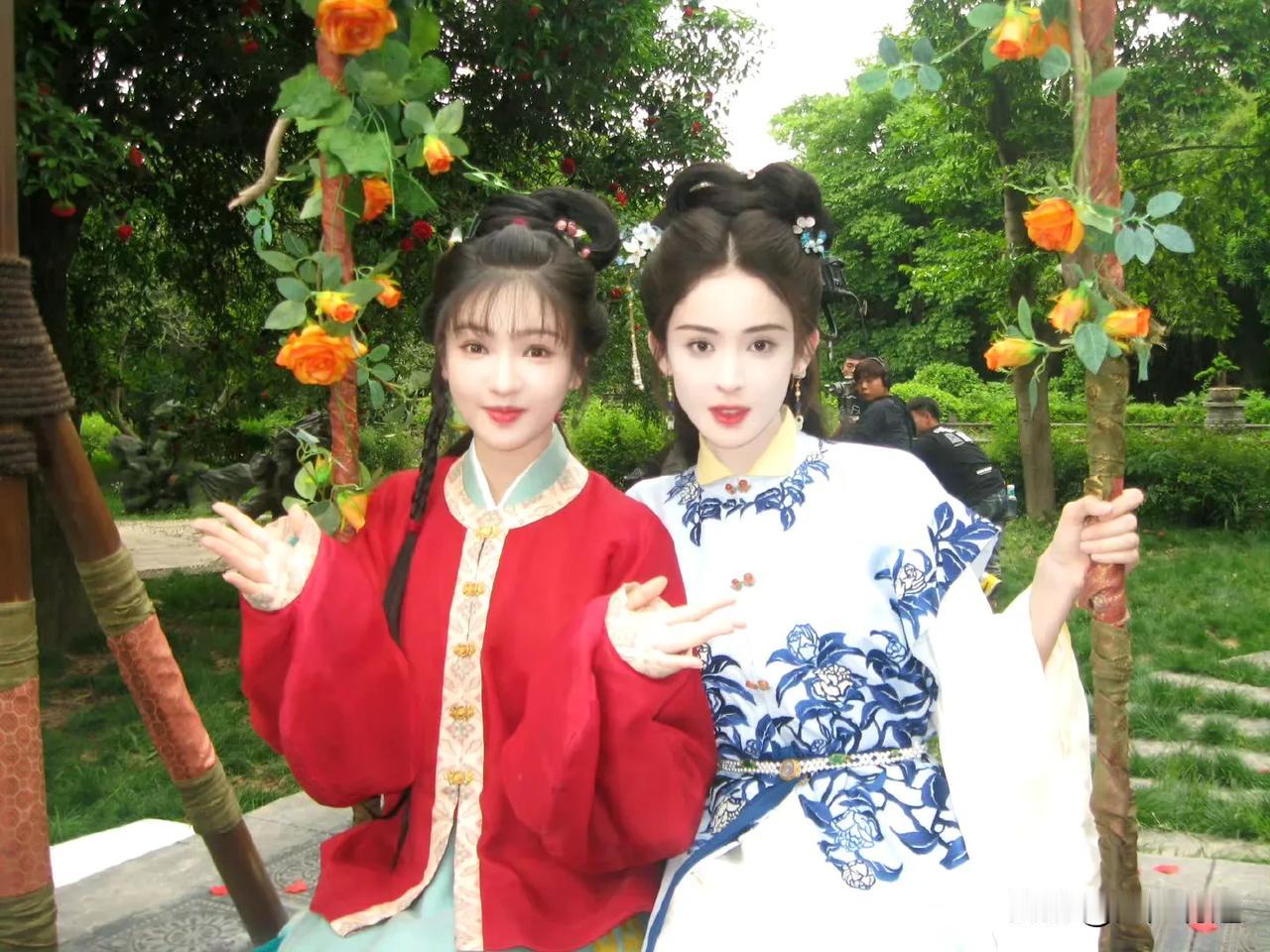 红衣小美人，白衣大美人。
终于看到一对丫鬟有丫鬟样，大小姐有大小姐样，不是傻傻分