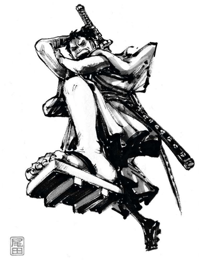 尾田最新绘制的霜月龙马公开！名刀秋水帅帅帅……[哇][哇][哇]#海贼王##动漫