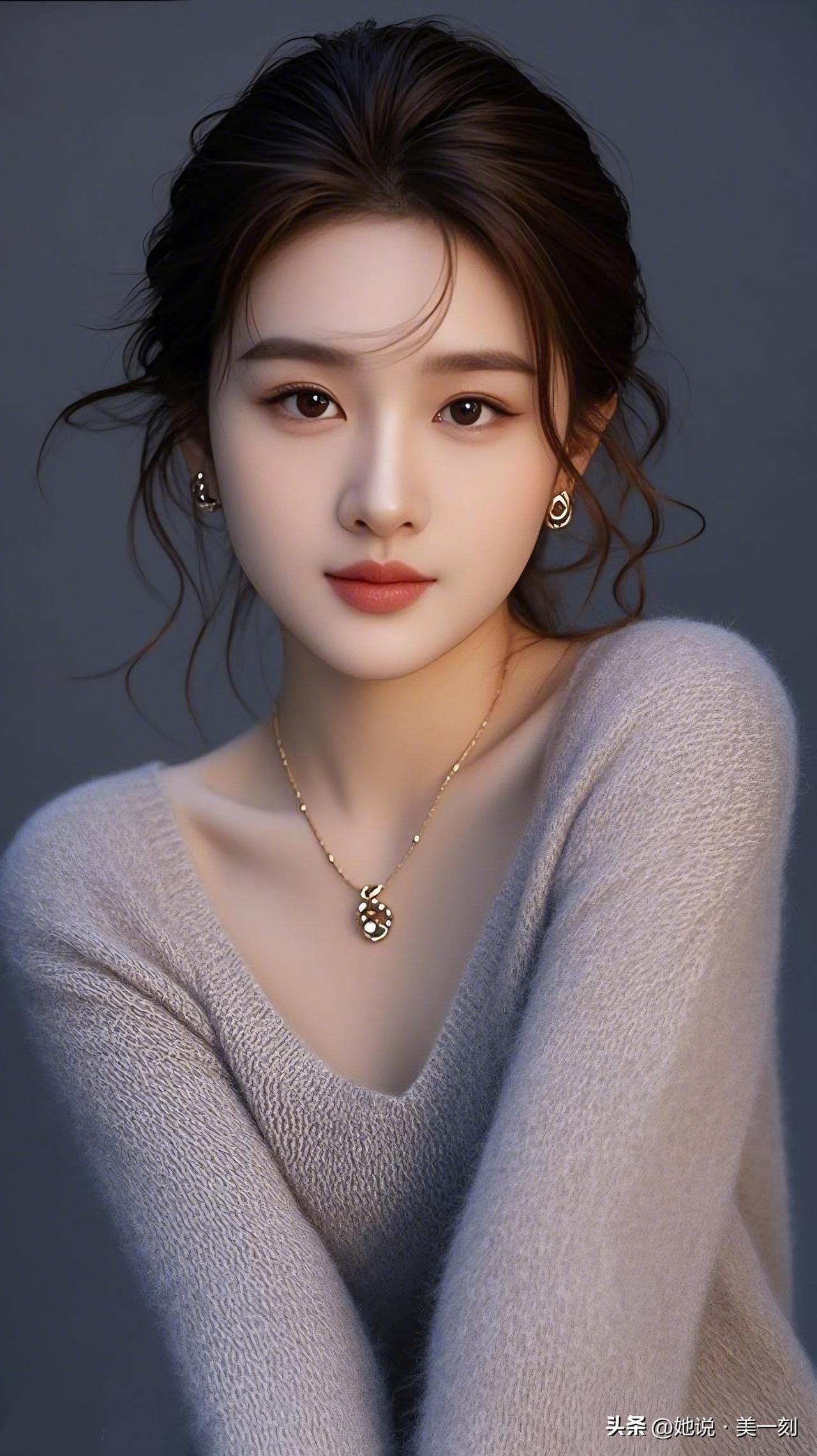 温柔甜美的少女，精致的妆容和优雅的项链，完美呈现！高级感穿搭，温柔风穿搭。