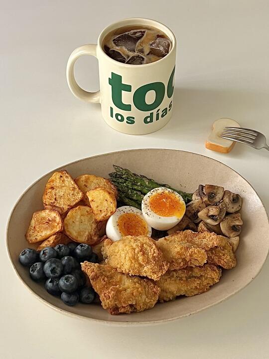 快手一人食🍴｜烤薯角🥔脆皮炸鸡🍗时蔬拼盘