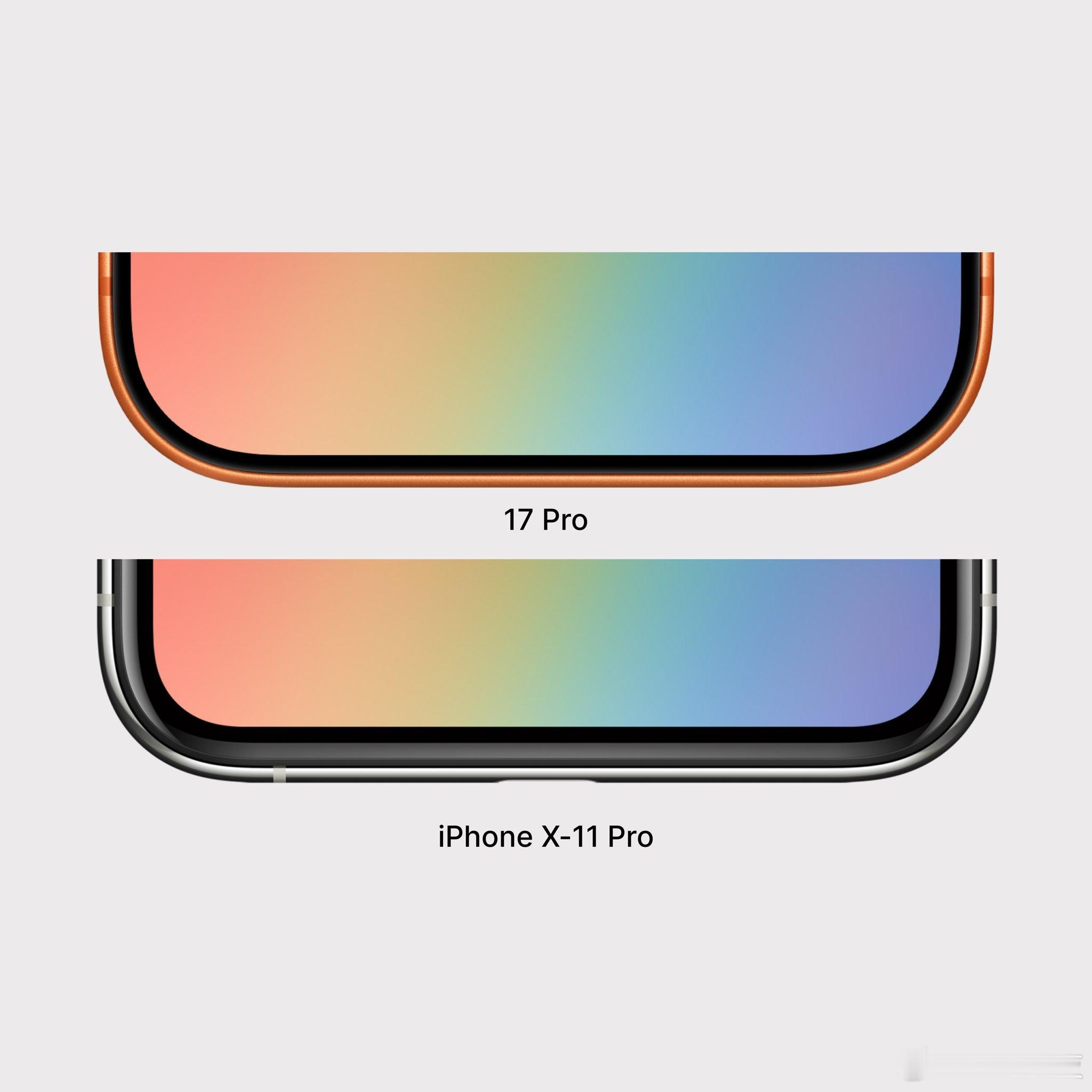 iPhone X与iPhone 17 Pro对比下巴变化还是很大的，后续机型会不