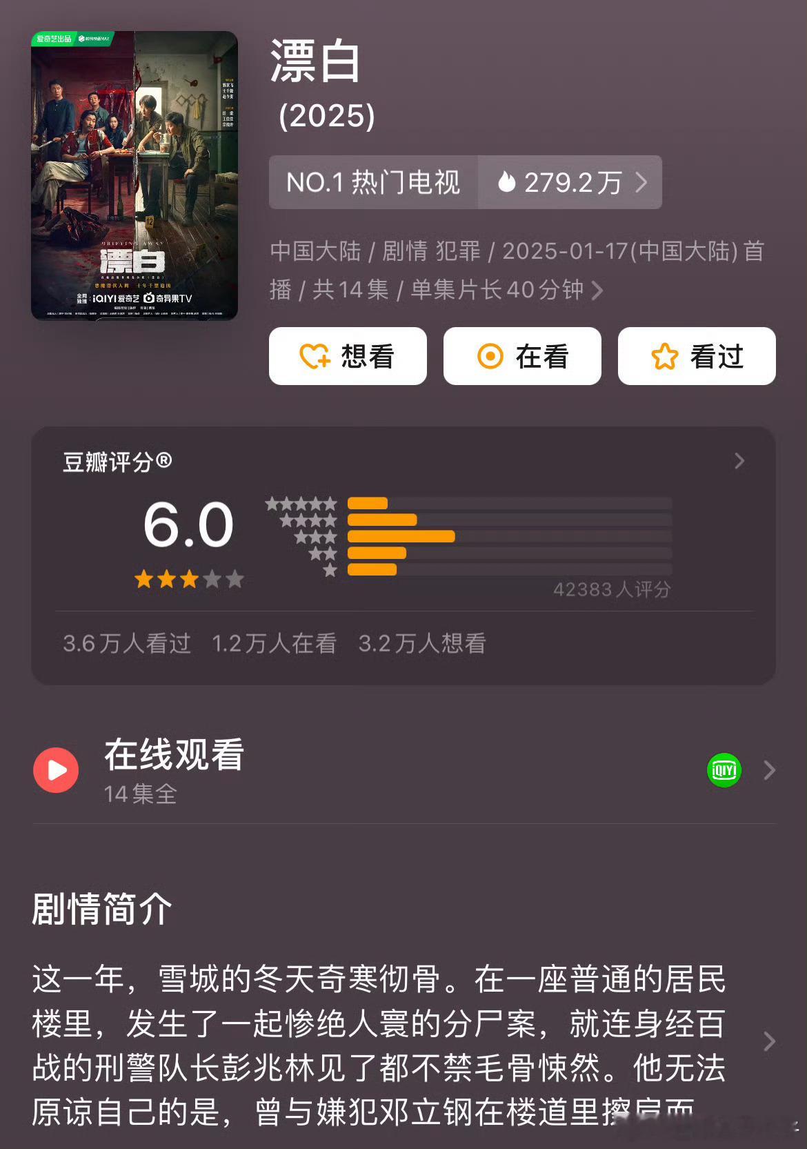 漂白豆瓣开分6.0 ，这打分是认真的吗？[衰][衰]是因为最近抄袭风波才这么低的