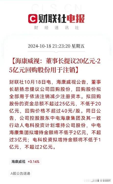 这家公司33.7万股东要乐开花了…
安防龙头海康威视18日晚间发布公告:董事长提