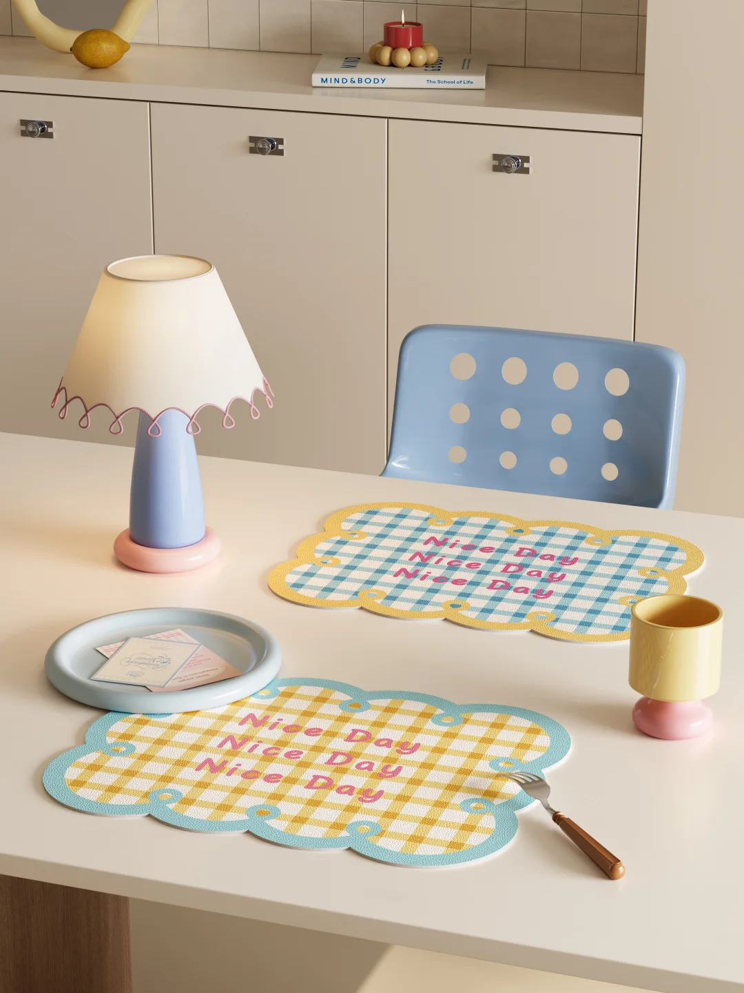 春日温柔甜系餐桌🩰ins 撞色格纹餐垫！！