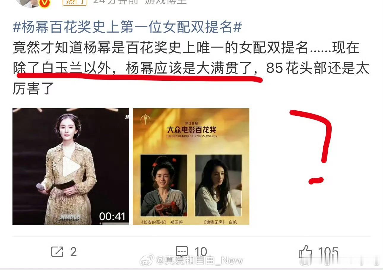 除了白玉兰以外 杨幂应该是大满贯了？？ 