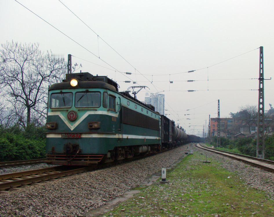 2011年2月在梨树湾火车站拍到一趟韶山1型电力机车牵引的货运列车开出，这是经梨