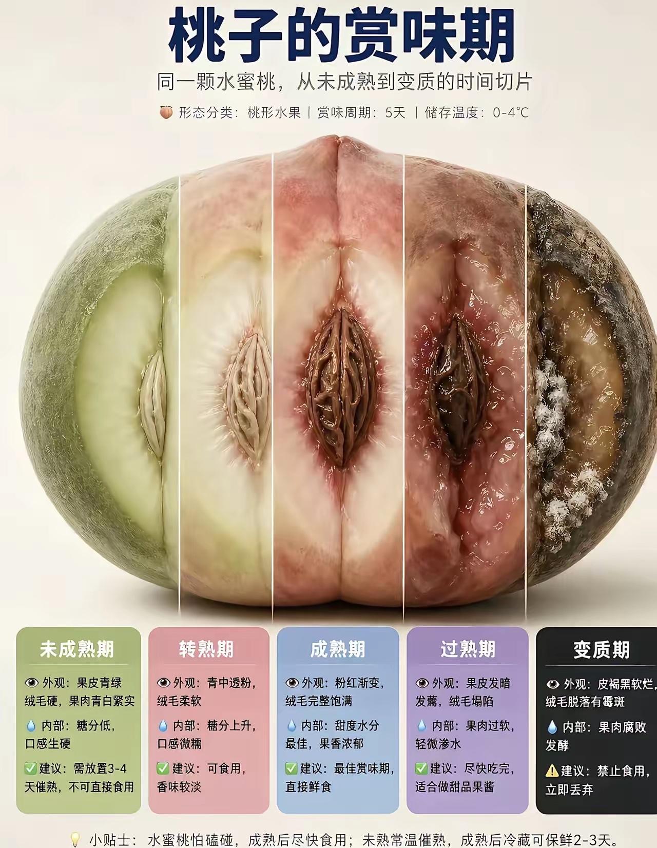 水蜜桃赏味期全解析，从青涩到变质，一图看懂！