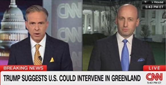 “没人会为了格陵兰岛的未来，跟美国搞军事对抗” 昨天白宫办公厅副主任米勒在接受采