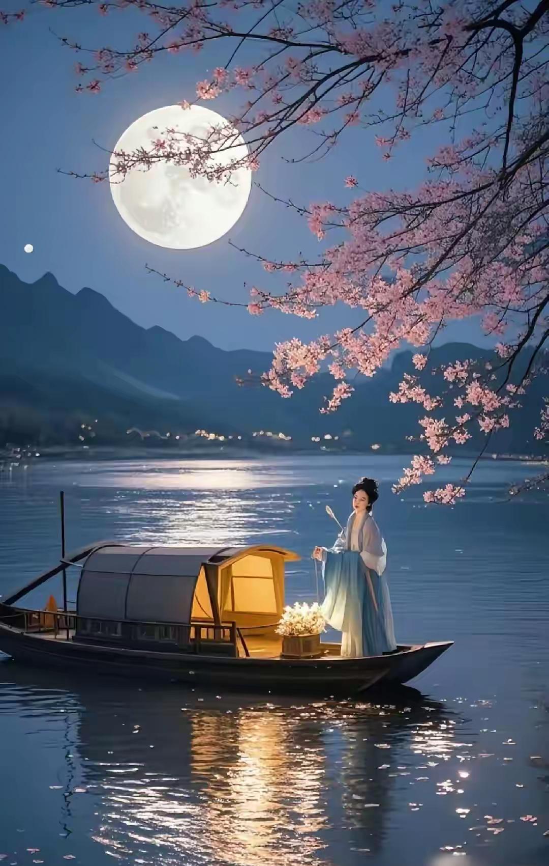 下联：月色朦胧水吟诗

赏析：此联以“月色”应“秋光”，时空由昼入夜；“朦胧”对